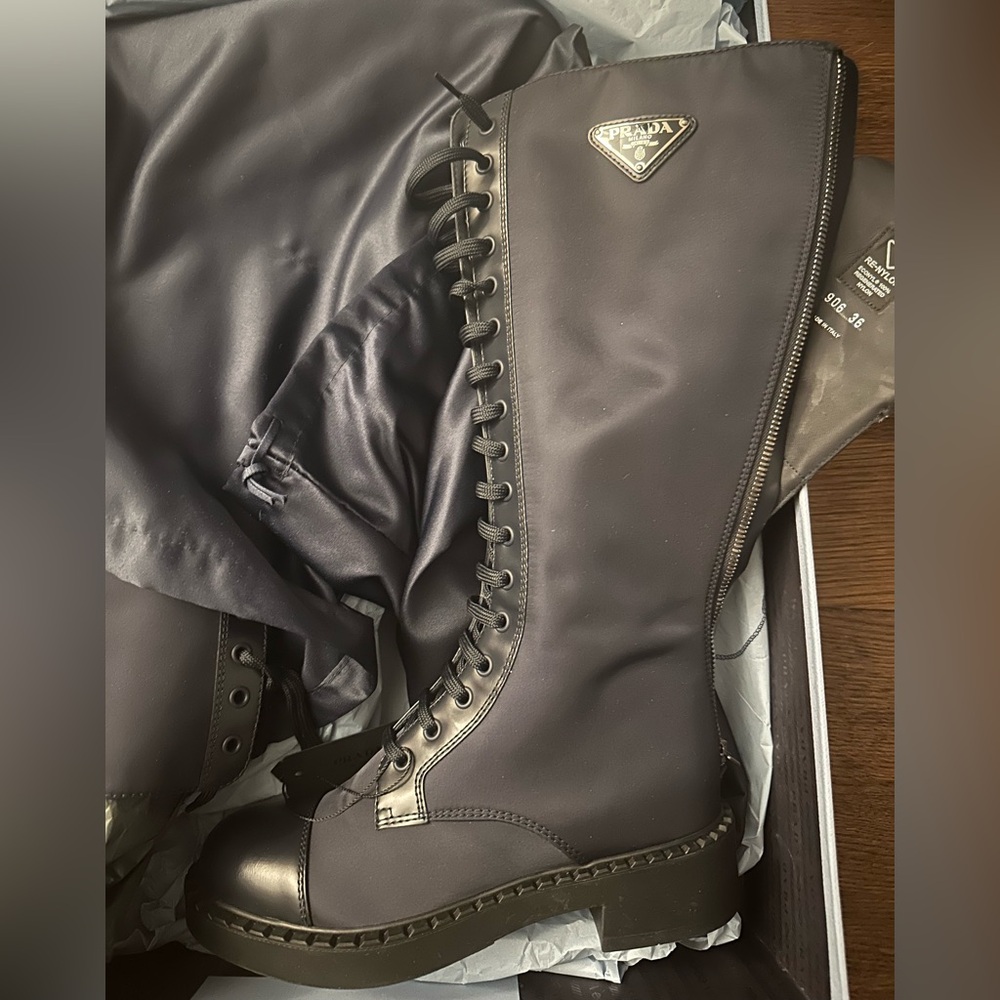 Prada Re-Nylon and Leather Lace-Up Boots